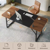 PINMOCO Bureau d'angle de 63 pouces pour la maison, bureau d'ordinateur moderne avec plateau en bois imperméable et cadre en métal pour salle d'étude