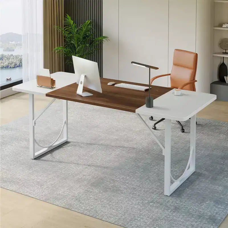 PINMOCO Bureau d'angle de 63 pouces pour la maison, bureau d'ordinateur moderne avec plateau en bois imperméable et cadre en métal pour salle d'étude
