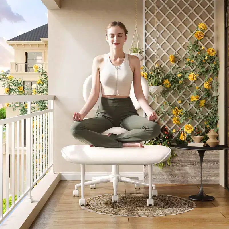 Chaise de bureau sans accoudoirs assise jambes croisées Pinmoco, assise extra-large, design pivotant à 360°, chaise de bureau ergonomique pour la maison, le gaming et la méditation
