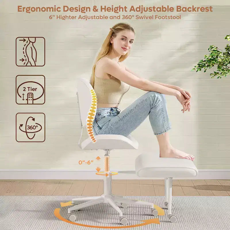 Chaise de bureau sans accoudoirs assise jambes croisées Pinmoco, assise extra-large, design pivotant à 360°, chaise de bureau ergonomique pour la maison, le gaming et la méditation