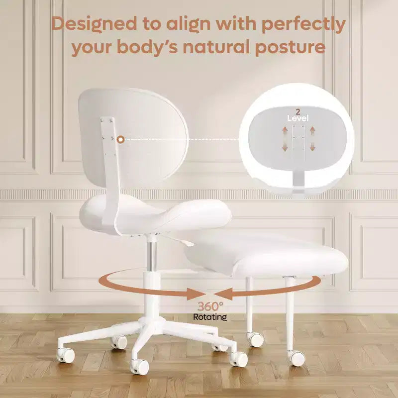 Chaise de bureau sans accoudoirs assise jambes croisées Pinmoco, assise extra-large, design pivotant à 360°, chaise de bureau ergonomique pour la maison, le gaming et la méditation