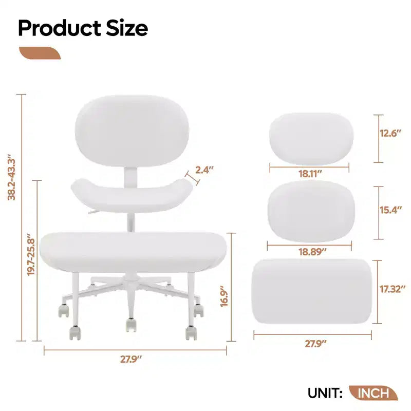 Chaise de bureau sans accoudoirs assise jambes croisées Pinmoco, assise extra-large, design pivotant à 360°, chaise de bureau ergonomique pour la maison, le gaming et la méditation