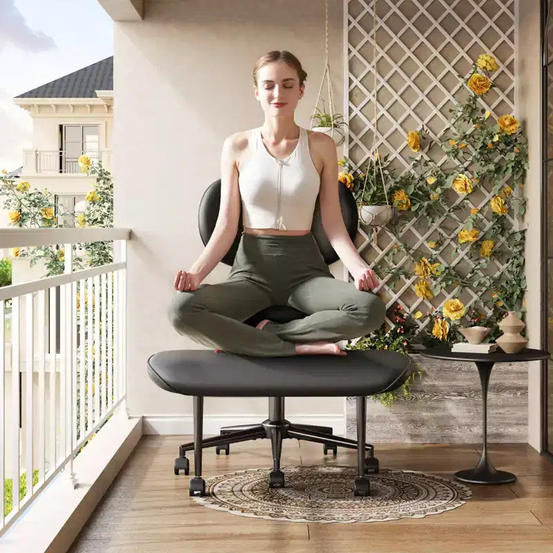 Chaise de bureau sans accoudoirs assise jambes croisées Pinmoco, assise extra-large, design pivotant à 360°, chaise de bureau ergonomique pour la maison, le gaming et la méditation