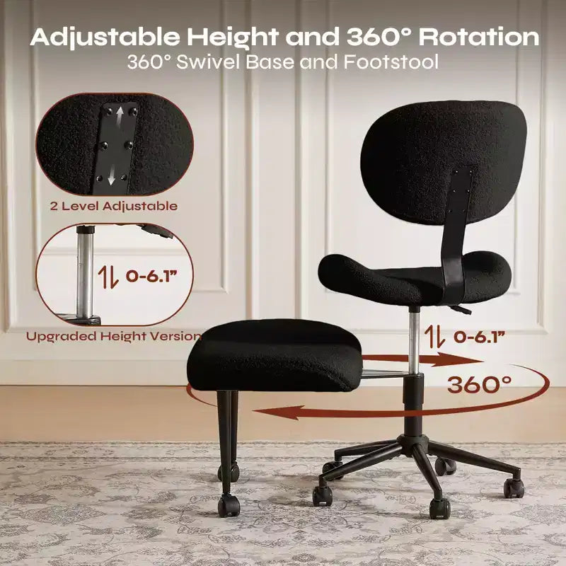 Chaise de bureau sans accoudoirs assise jambes croisées Pinmoco, assise extra-large, design pivotant à 360°, chaise de bureau ergonomique pour la maison, le gaming et la méditation