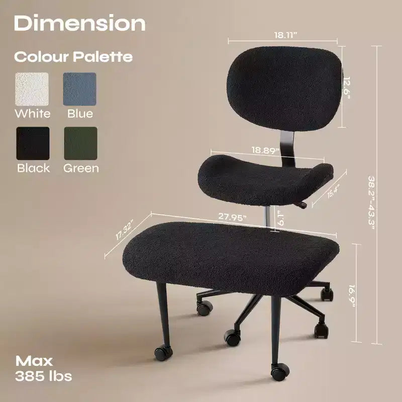 Chaise de bureau sans accoudoirs assise jambes croisées Pinmoco, assise extra-large, design pivotant à 360°, chaise de bureau ergonomique pour la maison, le gaming et la méditation