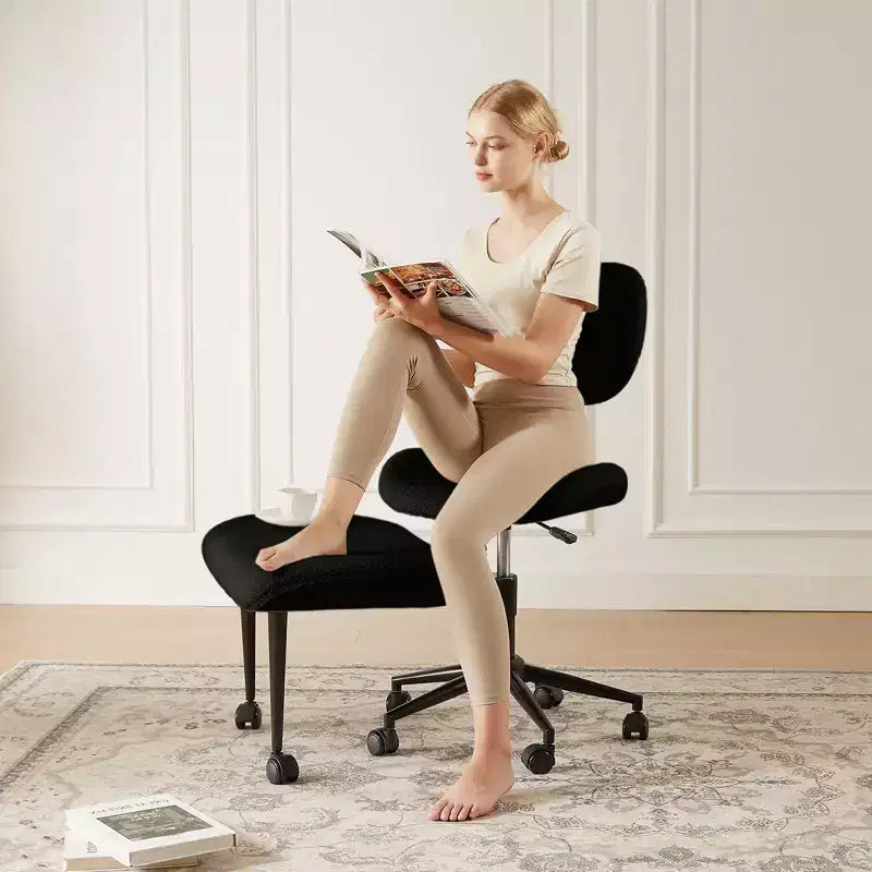 Chaise de bureau sans accoudoirs assise jambes croisées Pinmoco, assise extra-large, design pivotant à 360°, chaise de bureau ergonomique pour la maison, le gaming et la méditation