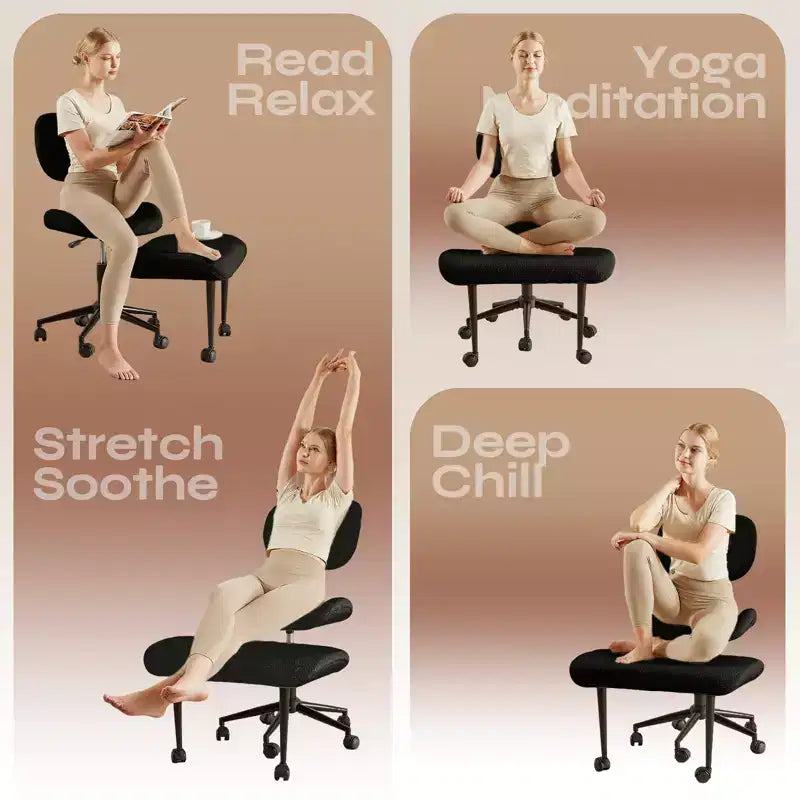 Chaise de bureau sans accoudoirs assise jambes croisées Pinmoco, assise extra-large, design pivotant à 360°, chaise de bureau ergonomique pour la maison, le gaming et la méditation