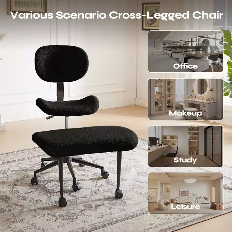 Chaise de bureau sans accoudoirs assise jambes croisées Pinmoco, assise extra-large, design pivotant à 360°, chaise de bureau ergonomique pour la maison, le gaming et la méditation