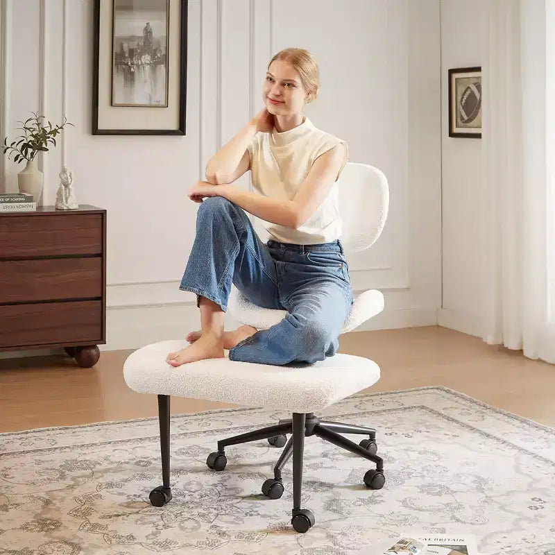 Chaise de bureau sans accoudoirs assise jambes croisées Pinmoco, assise extra-large, design pivotant à 360°, chaise de bureau ergonomique pour la maison, le gaming et la méditation