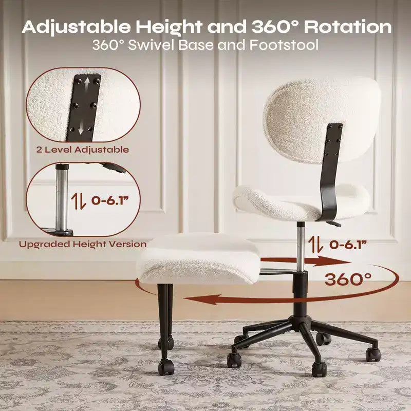 Chaise de bureau sans accoudoirs assise jambes croisées Pinmoco, assise extra-large, design pivotant à 360°, chaise de bureau ergonomique pour la maison, le gaming et la méditation