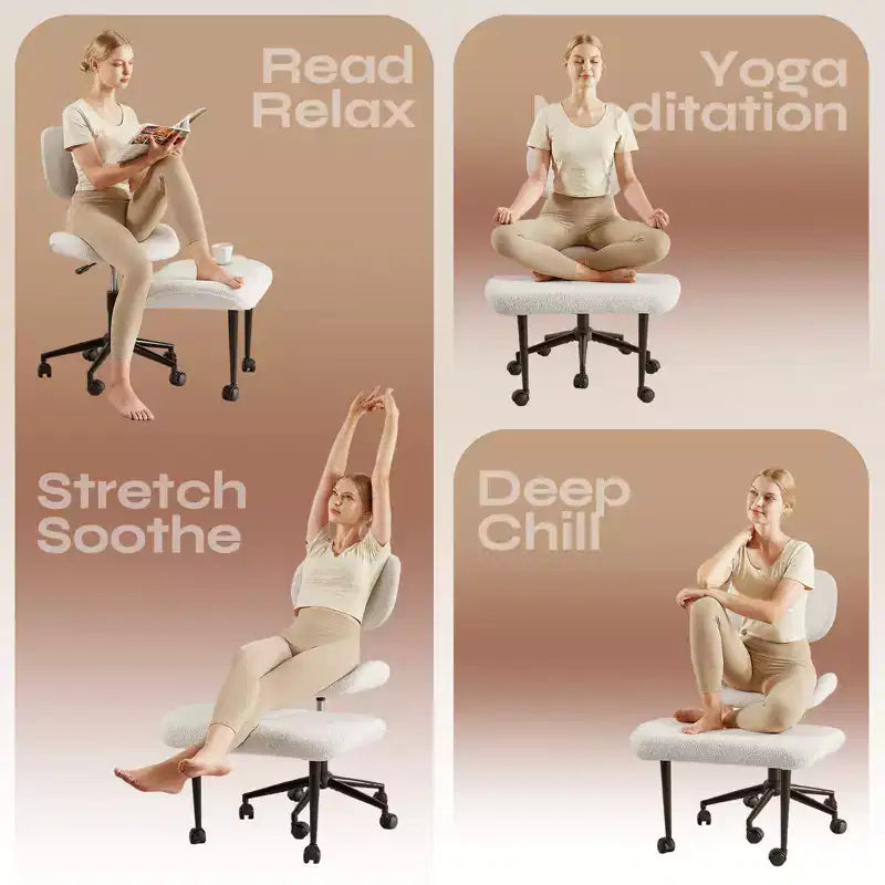 Chaise de bureau sans accoudoirs assise jambes croisées Pinmoco, assise extra-large, design pivotant à 360°, chaise de bureau ergonomique pour la maison, le gaming et la méditation
