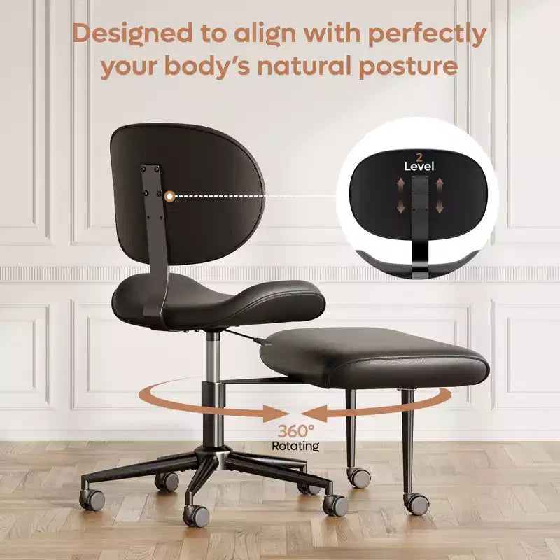 Chaise de bureau sans accoudoirs assise jambes croisées Pinmoco, assise extra-large, design pivotant à 360°, chaise de bureau ergonomique pour la maison, le gaming et la méditation