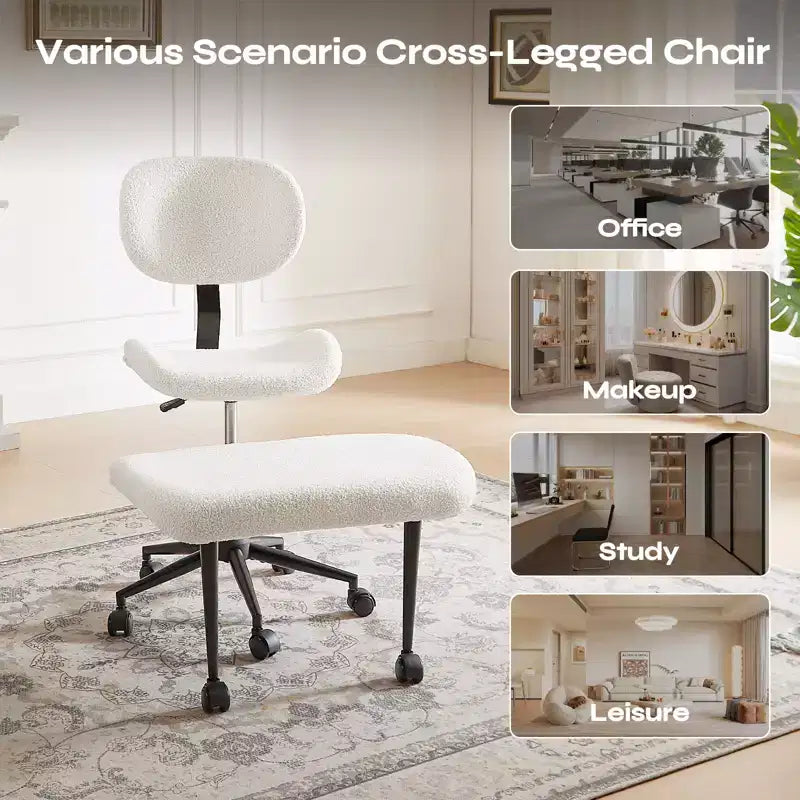 Chaise de bureau sans accoudoirs assise jambes croisées Pinmoco, assise extra-large, design pivotant à 360°, chaise de bureau ergonomique pour la maison, le gaming et la méditation