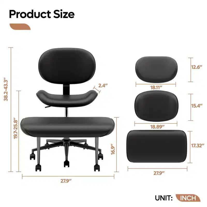 Chaise de bureau sans accoudoirs assise jambes croisées Pinmoco, assise extra-large, design pivotant à 360°, chaise de bureau ergonomique pour la maison, le gaming et la méditation