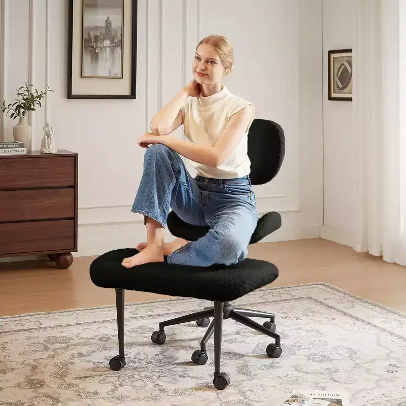 Chaise de bureau sans accoudoirs assise jambes croisées Pinmoco, assise extra-large, design pivotant à 360°, chaise de bureau ergonomique pour la maison, le gaming et la méditation