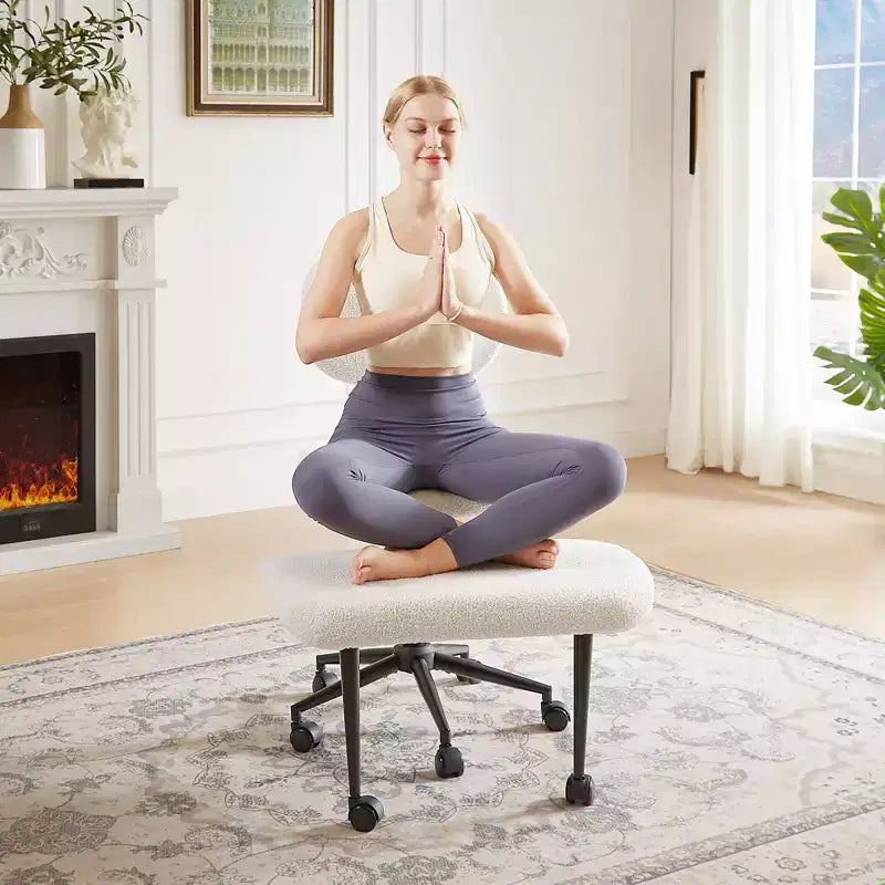Chaise de bureau sans accoudoirs assise jambes croisées Pinmoco, assise extra-large, design pivotant à 360°, chaise de bureau ergonomique pour la maison, le gaming et la méditation