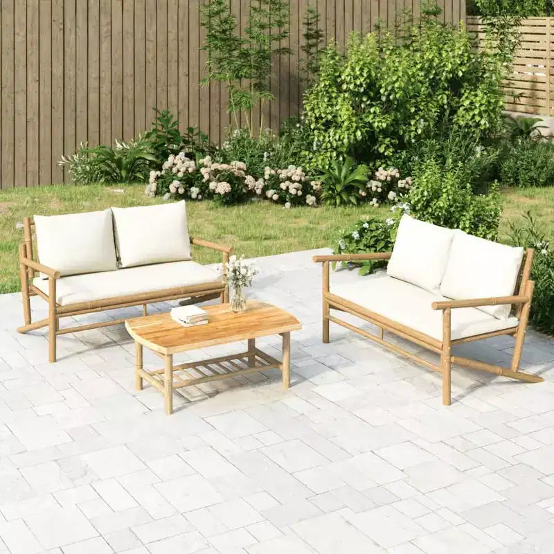 vidaXL Salon de jardin 2 pièces avec coussins blanc crème en bambou