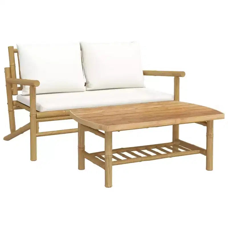 vidaXL Salon de jardin 2 pièces avec coussins blanc crème en bambou