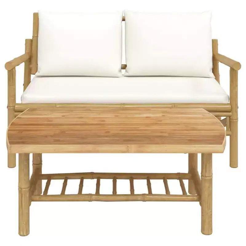 vidaXL Salon de jardin 2 pièces avec coussins blanc crème en bambou