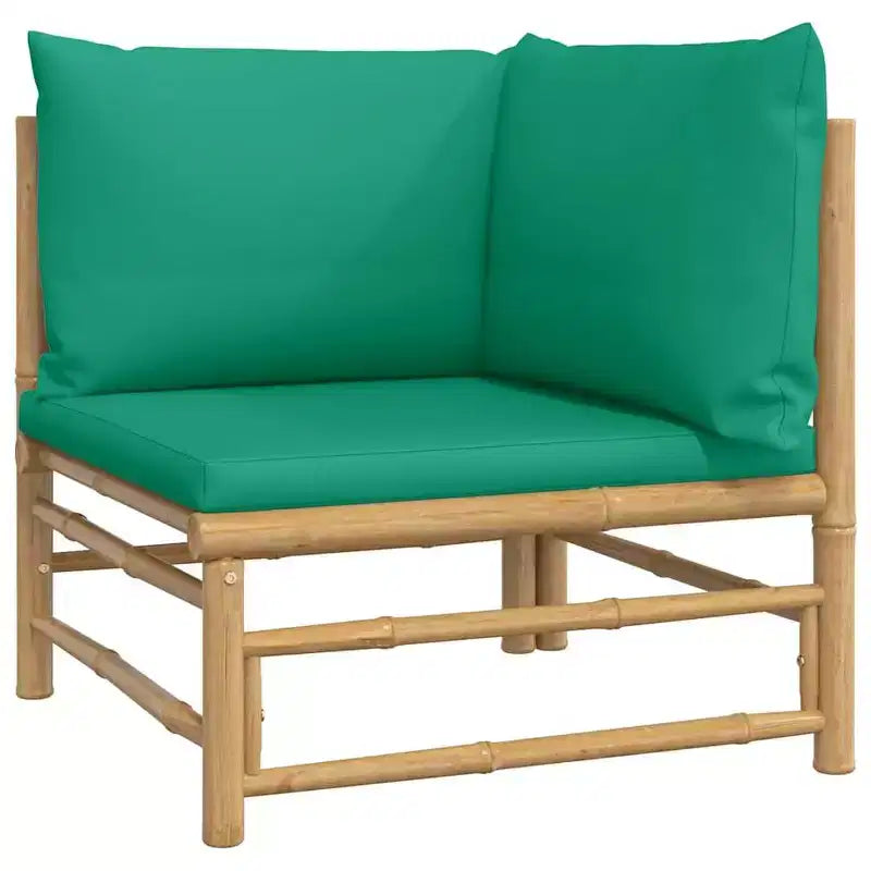 vidaXL Canapé d'angle d'extérieur pour terrasse avec coussins verts, bambou naturel, rembourrage épais et confortable, montage facile, conception modulaire, 27,2 x 27,2 x 25,6 pouces