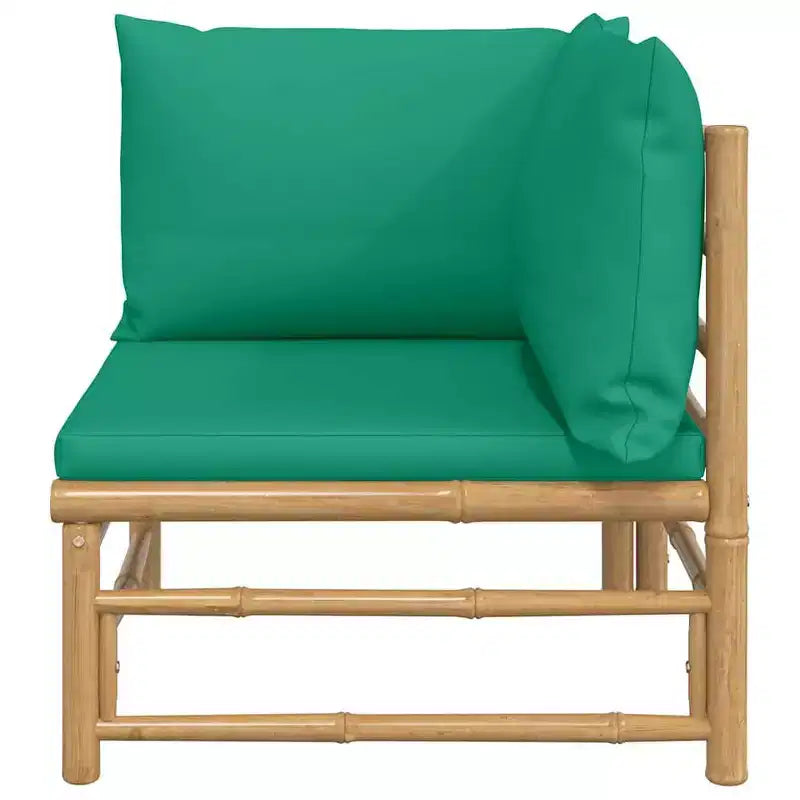 vidaXL Canapé d'angle d'extérieur pour terrasse avec coussins verts, bambou naturel, rembourrage épais et confortable, montage facile, conception modulaire, 27,2 x 27,2 x 25,6 pouces
