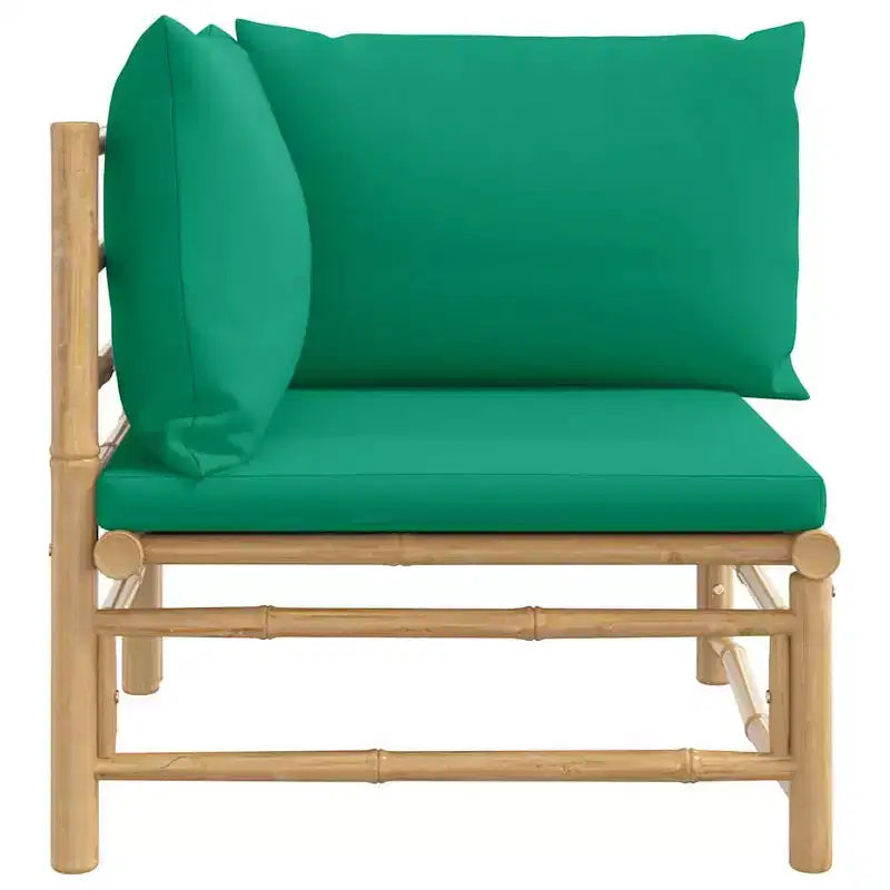 vidaXL Canapé d'angle d'extérieur pour terrasse avec coussins verts, bambou naturel, rembourrage épais et confortable, montage facile, conception modulaire, 27,2 x 27,2 x 25,6 pouces