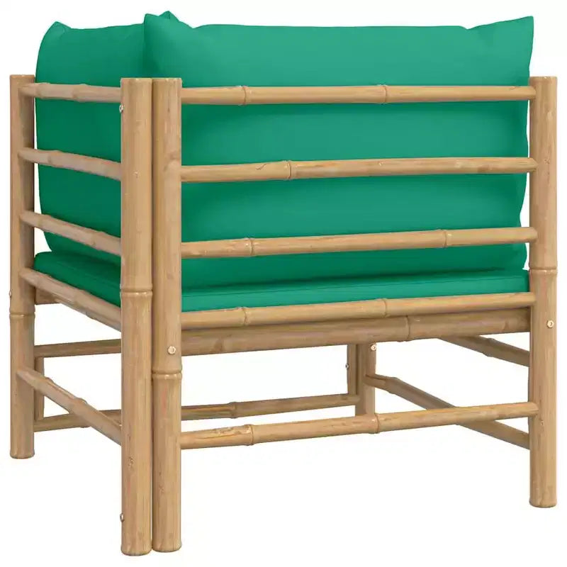 vidaXL Canapé d'angle d'extérieur pour terrasse avec coussins verts, bambou naturel, rembourrage épais et confortable, montage facile, conception modulaire, 27,2 x 27,2 x 25,6 pouces
