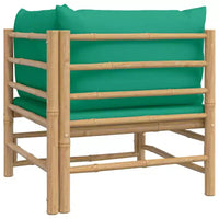 vidaXL Canapé d'angle d'extérieur avec coussins verts Bambou naturel, Confort épais et rembourré, Assemblage facile, Conception modulaire - 69 x 69 x 65 cm