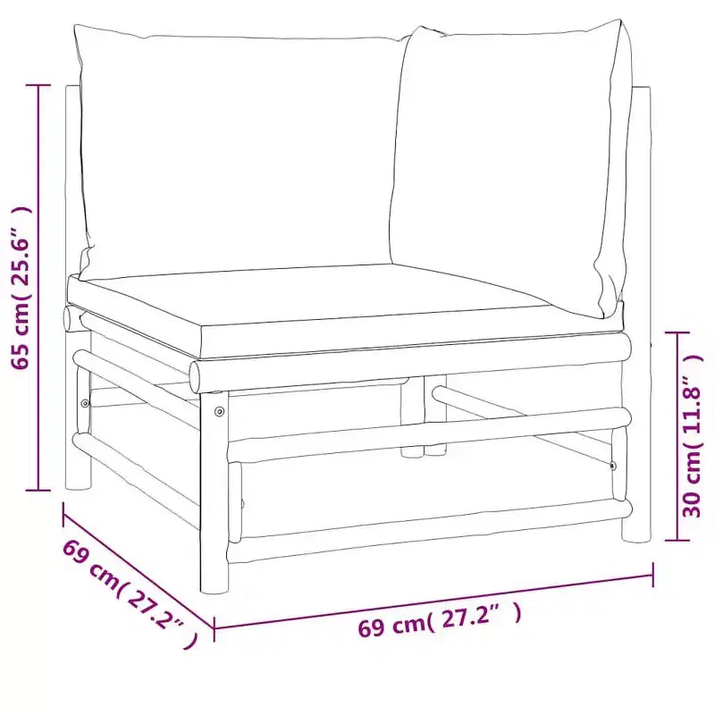 vidaXL Canapé d'angle d'extérieur pour terrasse avec coussins verts, bambou naturel, rembourrage épais et confortable, montage facile, conception modulaire, 27,2 x 27,2 x 25,6 pouces