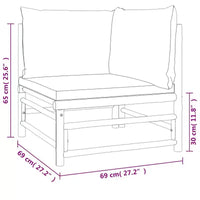 vidaXL Canapé d'angle d'extérieur avec coussins verts Bambou naturel, Confort épais et rembourré, Assemblage facile, Conception modulaire - 69 x 69 x 65 cm