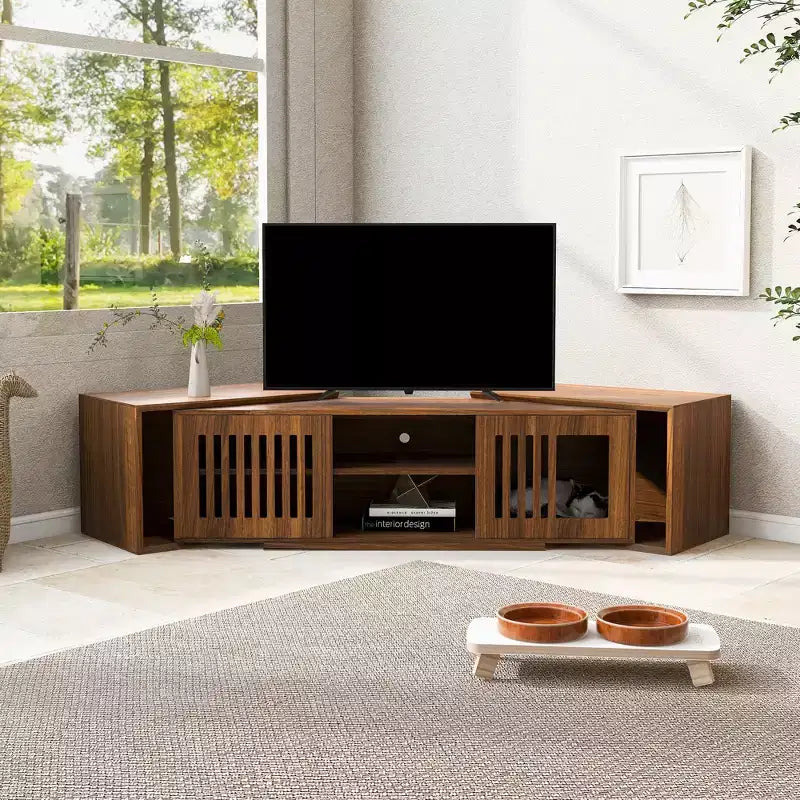Meuble TV pour chat Meuble TV extensible Meuble TV cache litière, Meuble respectueux des chats, Moderne du milieu du siècle, Noyer-ModernLuxe