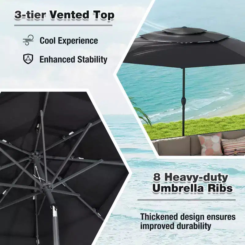 Costway Parasol déporté 3 niveaux 3 m avec évent Parasol de marché grand format pour extérieur Pare-soleil marron/turquoise/bleu marine/beige/gris/rouge/noir
