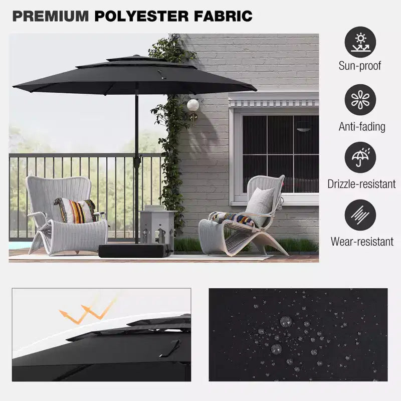 Costway Parasol déporté 3 niveaux 3 m avec évent Parasol de marché grand format pour extérieur Pare-soleil marron/turquoise/bleu marine/beige/gris/rouge/noir