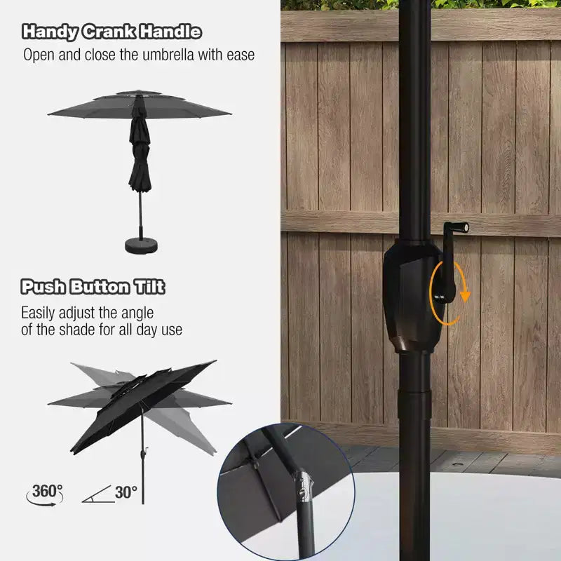 Costway Parasol déporté 3 niveaux 3 m avec évent Parasol de marché grand format pour extérieur Pare-soleil marron/turquoise/bleu marine/beige/gris/rouge/noir