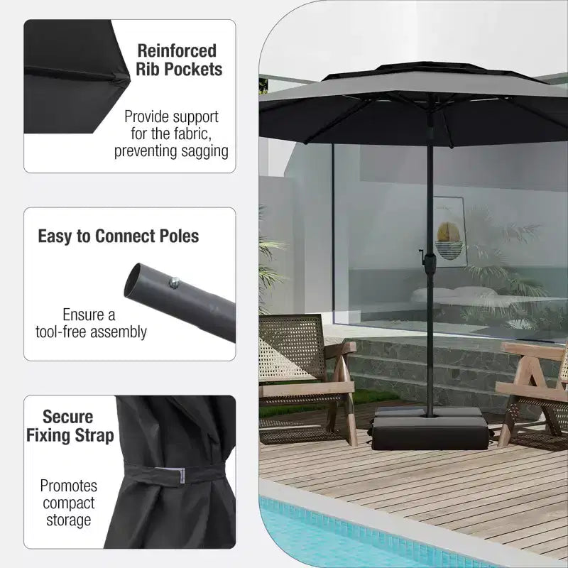 Costway Parasol déporté 3 niveaux 3 m avec évent Parasol de marché grand format pour extérieur Pare-soleil marron/turquoise/bleu marine/beige/gris/rouge/noir