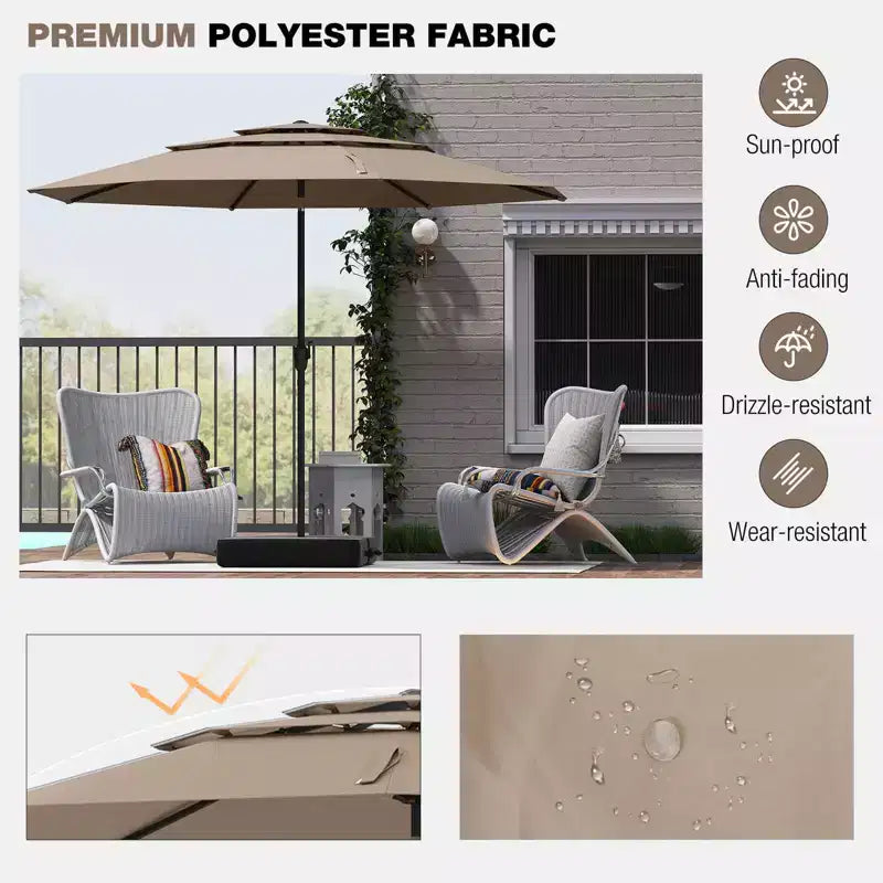 Costway Parasol déporté 3 niveaux 3 m avec évent Parasol de marché grand format pour extérieur Pare-soleil marron/turquoise/bleu marine/beige/gris/rouge/noir