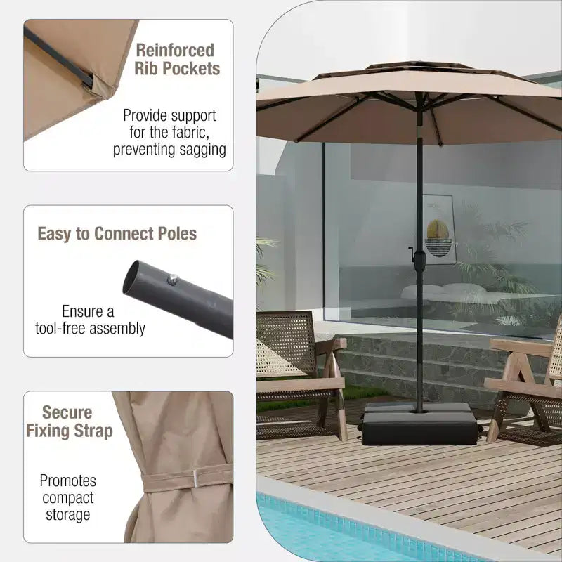 Costway Parasol déporté 3 niveaux 3 m avec évent Parasol de marché grand format pour extérieur Pare-soleil marron/turquoise/bleu marine/beige/gris/rouge/noir