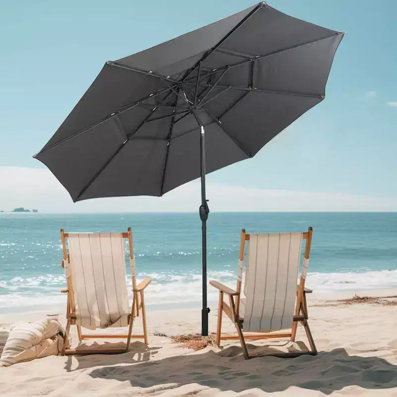 Costway Parasol déporté 3 niveaux 3 m avec évent Parasol de marché grand format pour extérieur Pare-soleil marron/turquoise/bleu marine/beige/gris/rouge/noir