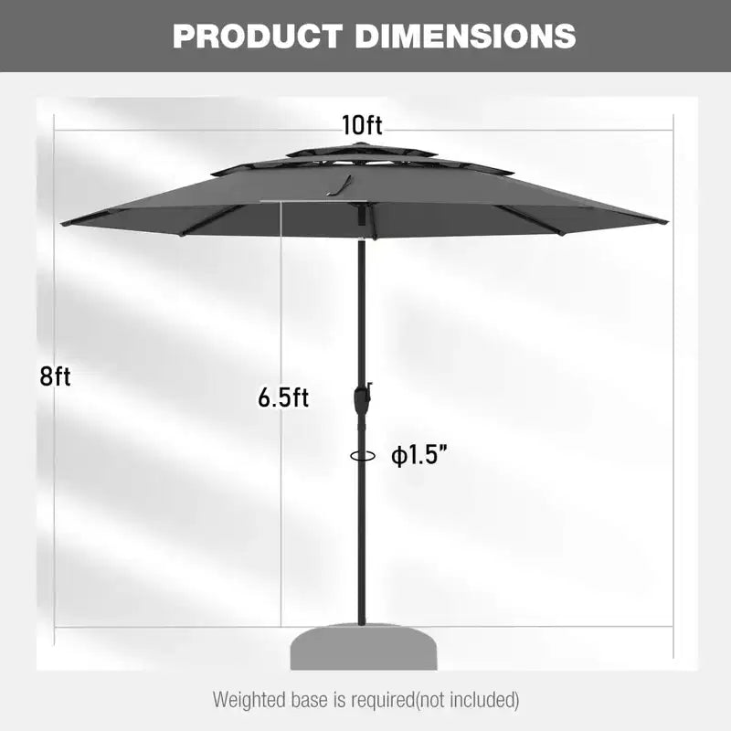 Costway Parasol déporté 3 niveaux 3 m avec évent Parasol de marché grand format pour extérieur Pare-soleil marron/turquoise/bleu marine/beige/gris/rouge/noir