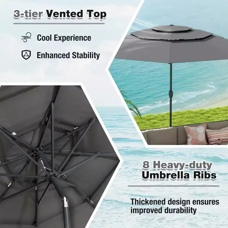 Costway Parasol déporté 3 niveaux 3 m avec évent Parasol de marché grand format pour extérieur Pare-soleil marron/turquoise/bleu marine/beige/gris/rouge/noir