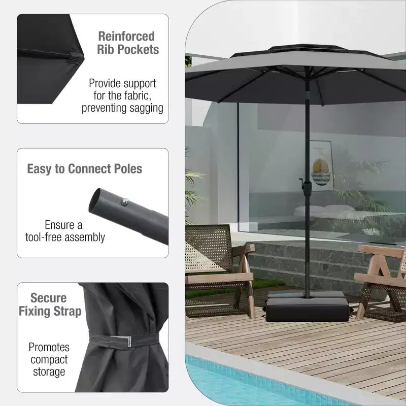 Costway Parasol déporté 3 niveaux 3 m avec évent Parasol de marché grand format pour extérieur Pare-soleil marron/turquoise/bleu marine/beige/gris/rouge/noir