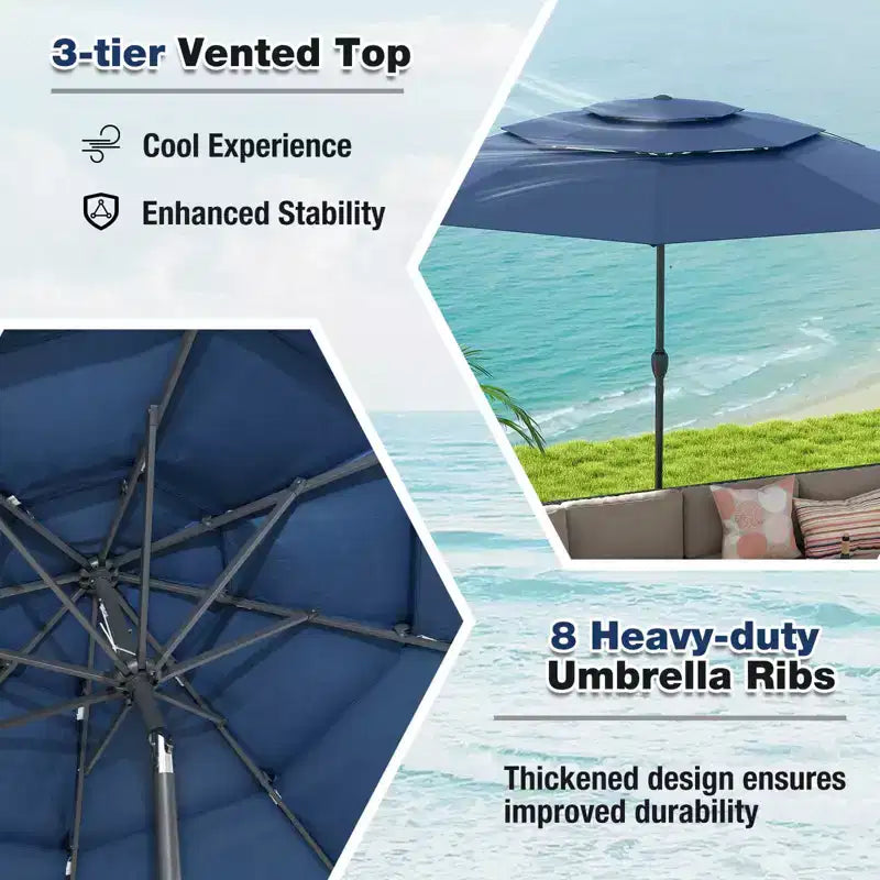 Costway Parasol déporté 3 niveaux 3 m avec évent Parasol de marché grand format pour extérieur Pare-soleil marron/turquoise/bleu marine/beige/gris/rouge/noir
