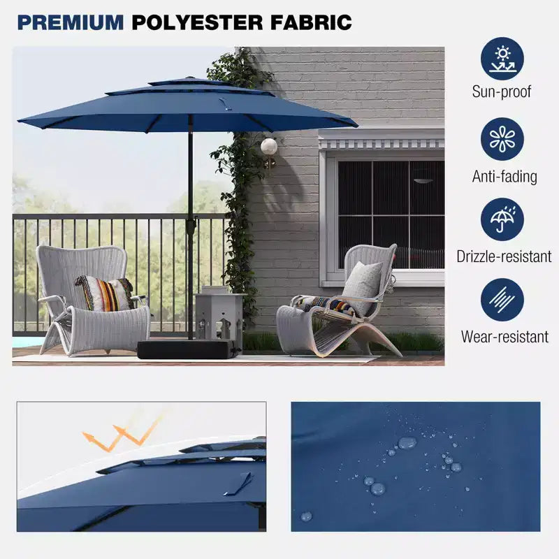 Costway Parasol déporté 3 niveaux 3 m avec évent Parasol de marché grand format pour extérieur Pare-soleil marron/turquoise/bleu marine/beige/gris/rouge/noir