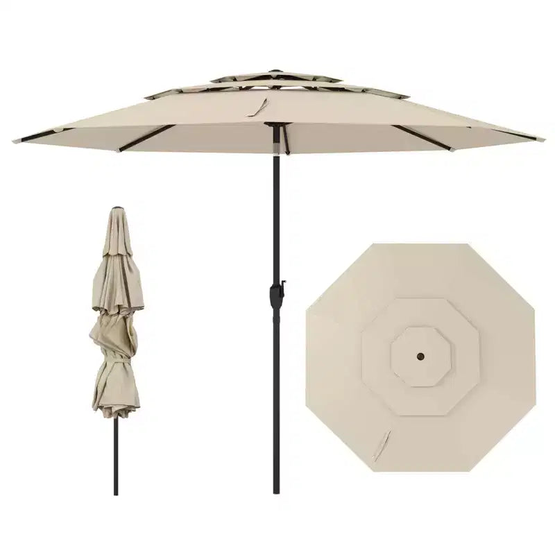 Costway 10 ft 3-tier Vented Patio Umbrella Large Market Table Umbrella Outdoor Sun Shade Brown/Turquoise/Navy/Beige/Gray/Red/Black