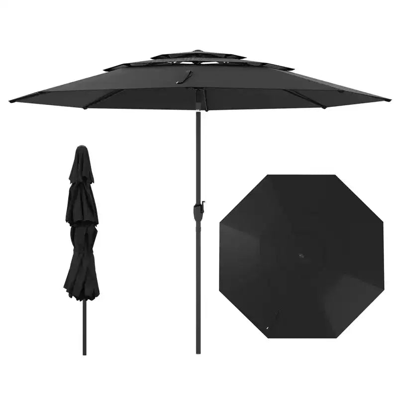 Costway Parasol déporté 3 niveaux 3 m avec évent Parasol de marché grand format pour extérieur Pare-soleil marron/turquoise/bleu marine/beige/gris/rouge/noir