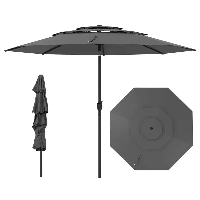 Costway Parasol déporté 3 niveaux 3 m avec évent Parasol de marché grand format pour extérieur Pare-soleil marron/turquoise/bleu marine/beige/gris/rouge/noir