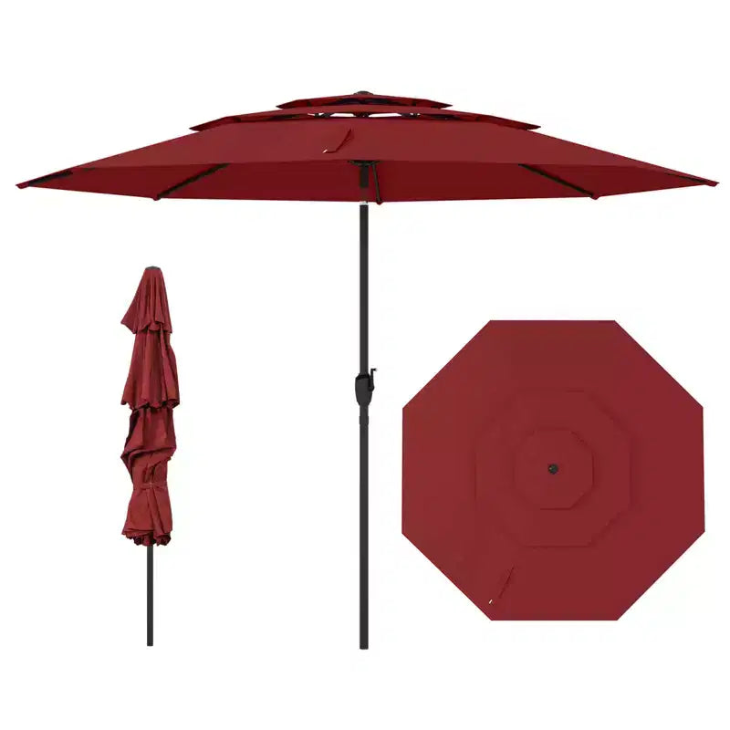 Costway Parasol déporté 3 niveaux 3 m avec évent Parasol de marché grand format pour extérieur Pare-soleil marron/turquoise/bleu marine/beige/gris/rouge/noir