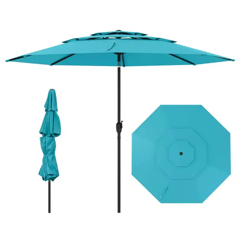 Costway Parasol déporté 3 niveaux 3 m avec évent Parasol de marché grand format pour extérieur Pare-soleil marron/turquoise/bleu marine/beige/gris/rouge/noir