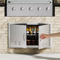 VEVOR Porte d'accès pour Barbecue, Double Porte de Cuisine Extérieure de 36L x 21H Pouces, Porte Encastrée en Acier Inoxydable, Porte Verticale Murale avec Poignées et Évents