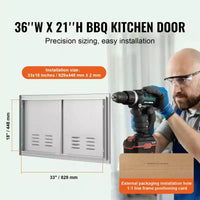 VEVOR Porte d'accès pour Barbecue, Double Porte de Cuisine Extérieure de 36L x 21H Pouces, Porte Encastrée en Acier Inoxydable, Porte Verticale Murale avec Poignées et Évents